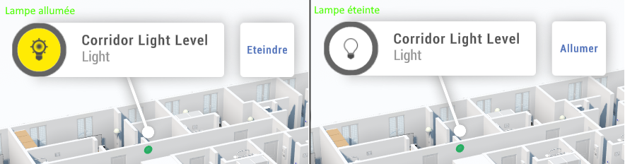 Coloration de la bulle d’équipement lorsque la lampe est allumée.