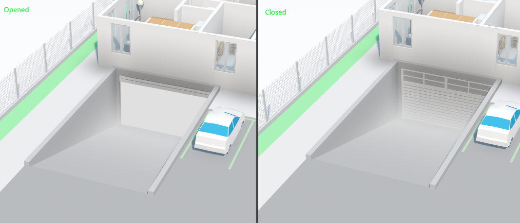 Modification du modèle 3D de la porte de garage selon son état ouvert ou fermé.