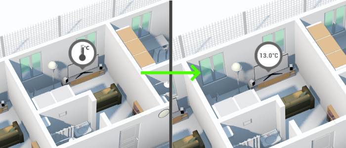 Affichage de la température formatée dans la bulle de l’équipement Room.