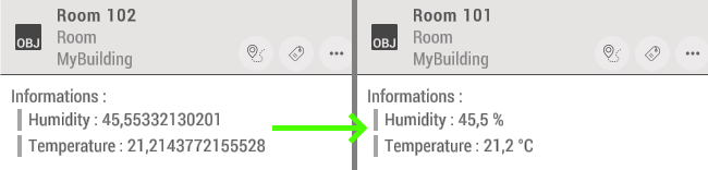 Comparaison entre valeurs brutes et valeurs formatées avec unité.