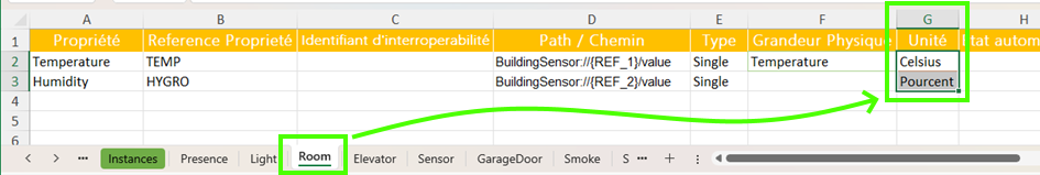 Configuration des unités de mesure dans le fichier Excel Immersive.